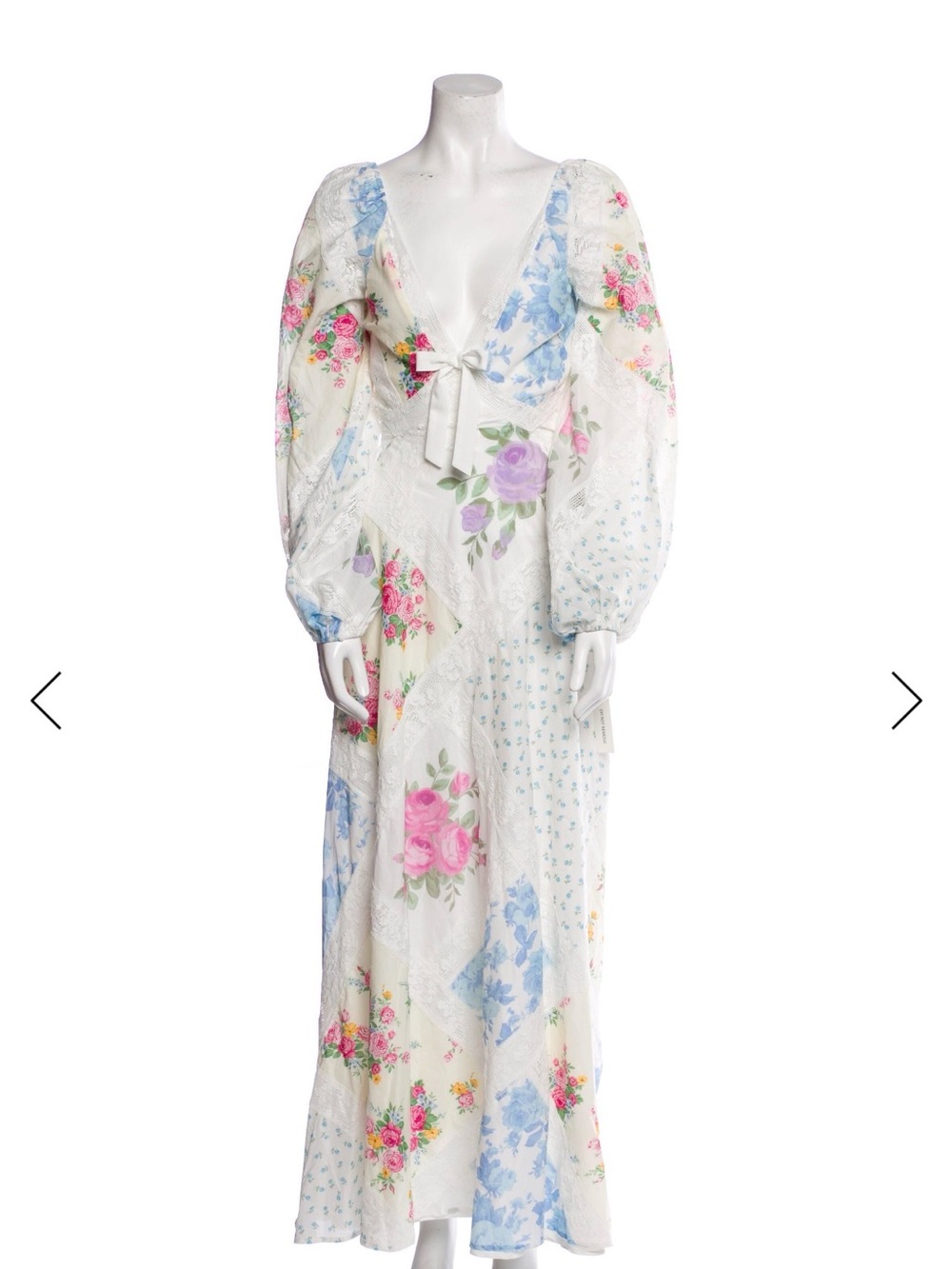 NWT - For Love & Lemons White Maxi Dress with Pastel Floral Patchwork - Picture 1 of 6